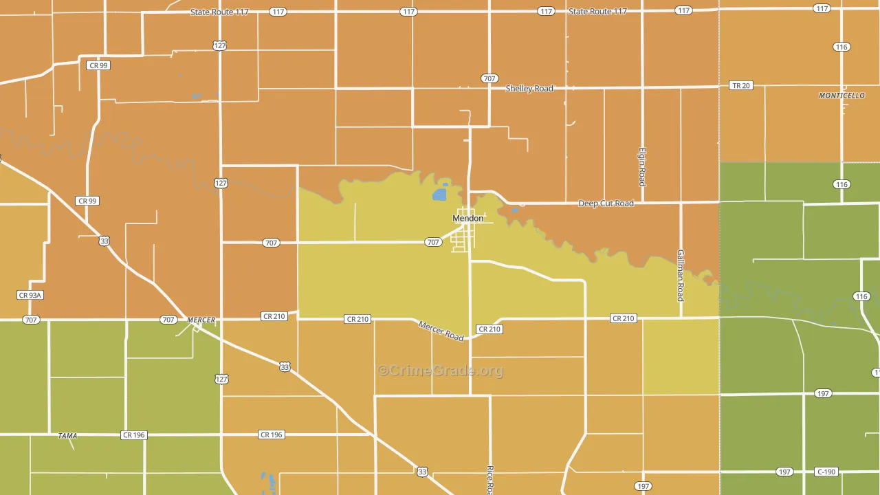 Mendon, OH Map of Robbery Rates