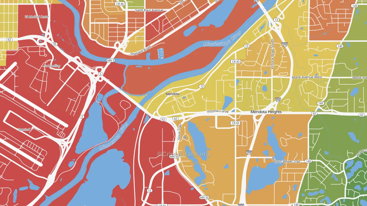 Mendota, MN Map of Robbery Rates