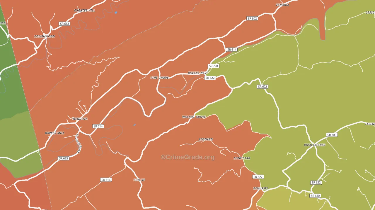 Mendota, VA Map of Robbery Rates