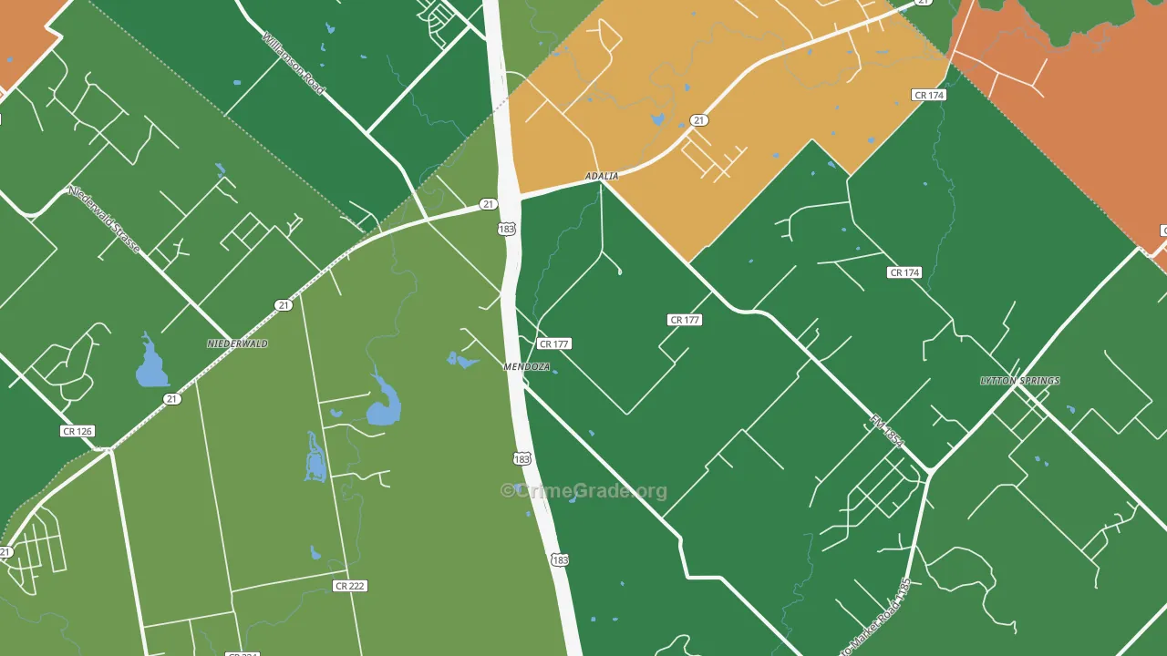 Mendoza, TX Map of Robbery Rates