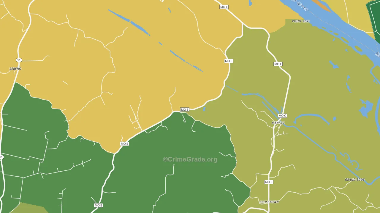 Menfro, MO Map of Robbery Rates