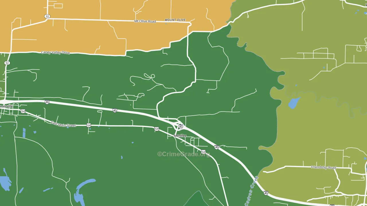 Menifee, AR Map of Robbery Rates