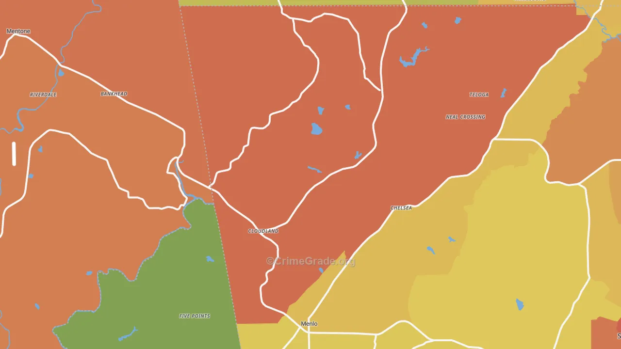 Menlo, GA Map of Robbery Rates