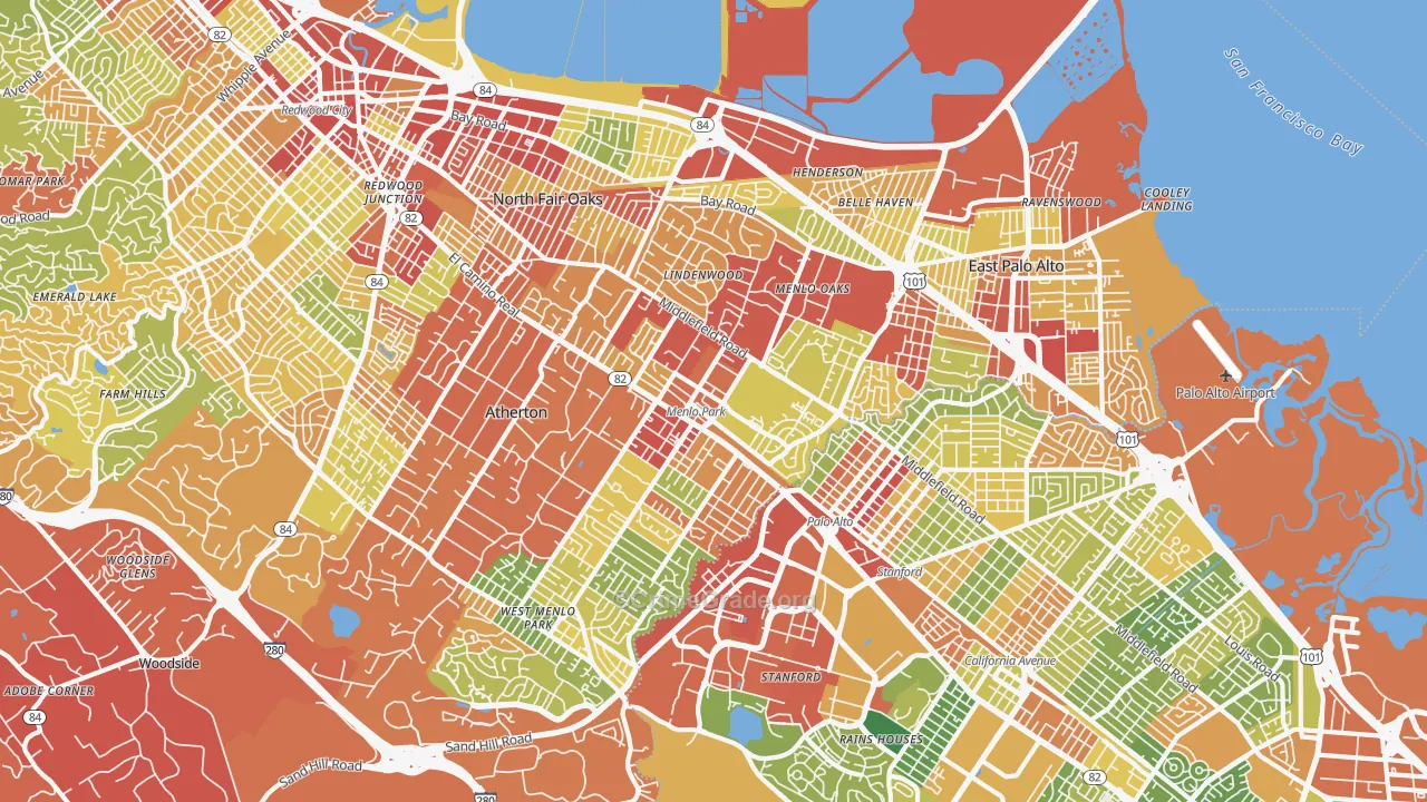 Menlo Park, CA Map of Robbery Rates