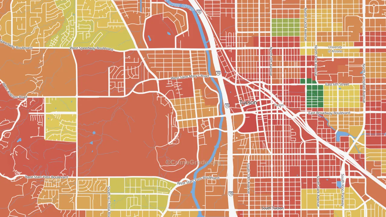 Menlo Park, Tucson, AZ Map of Robbery Rates