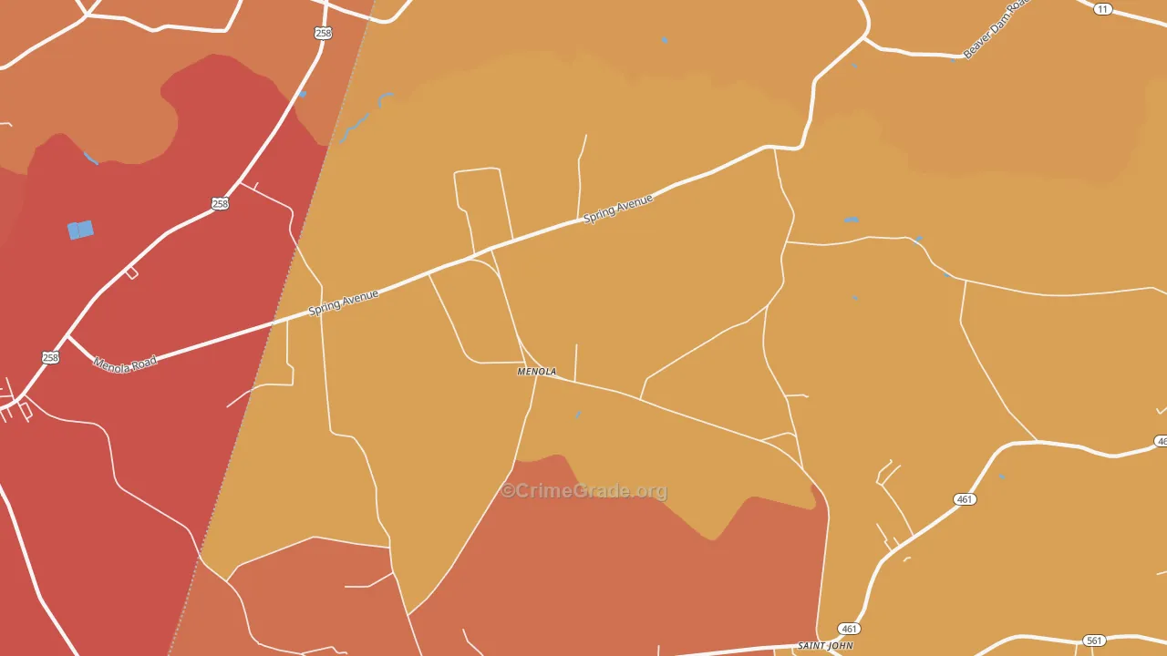 Menola, NC Map of Robbery Rates