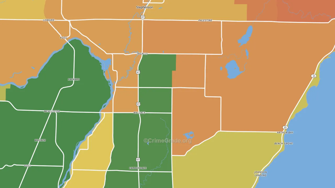 Menominee County, MI Map of Robbery Rates