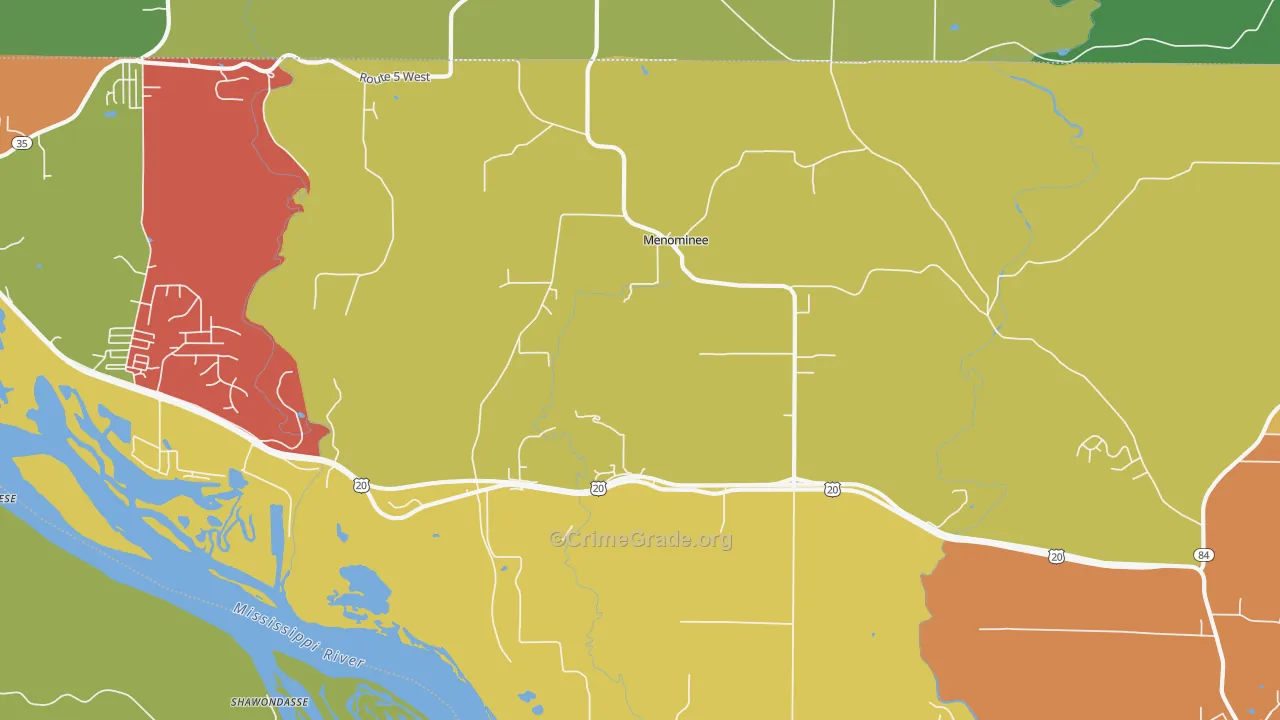 Menominee, IL Map of Robbery Rates