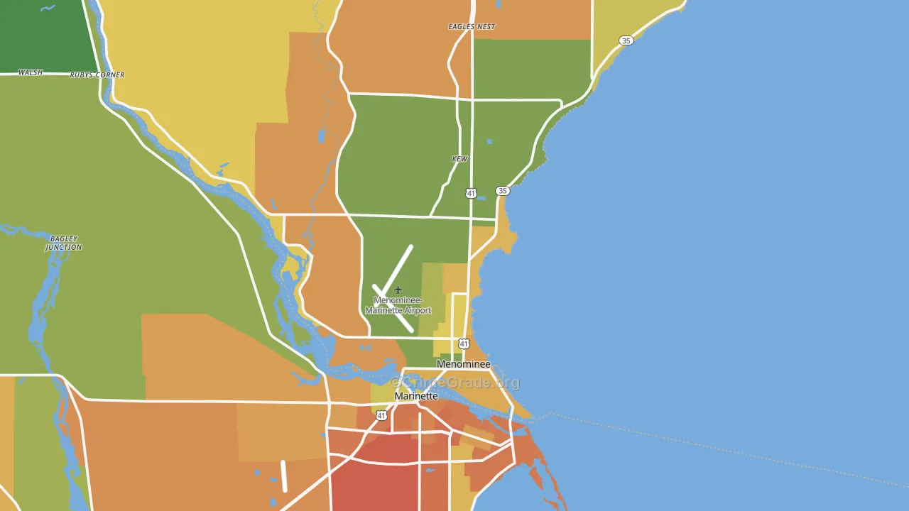 Menominee, MI Map of Robbery Rates