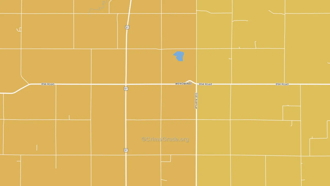 Menominee, NE Map of Robbery Rates