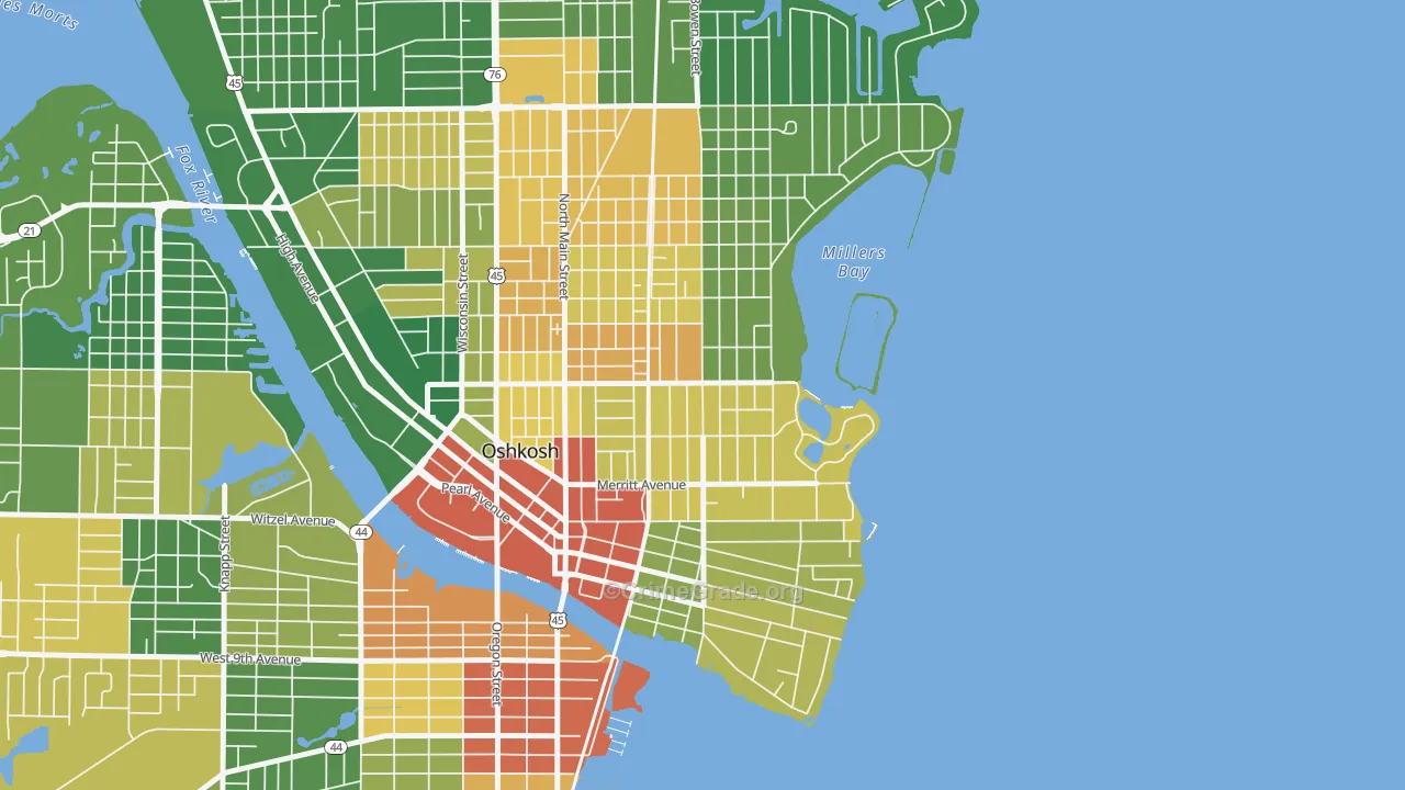 Menominee South, Oshkosh, WI Map of Robbery Rates