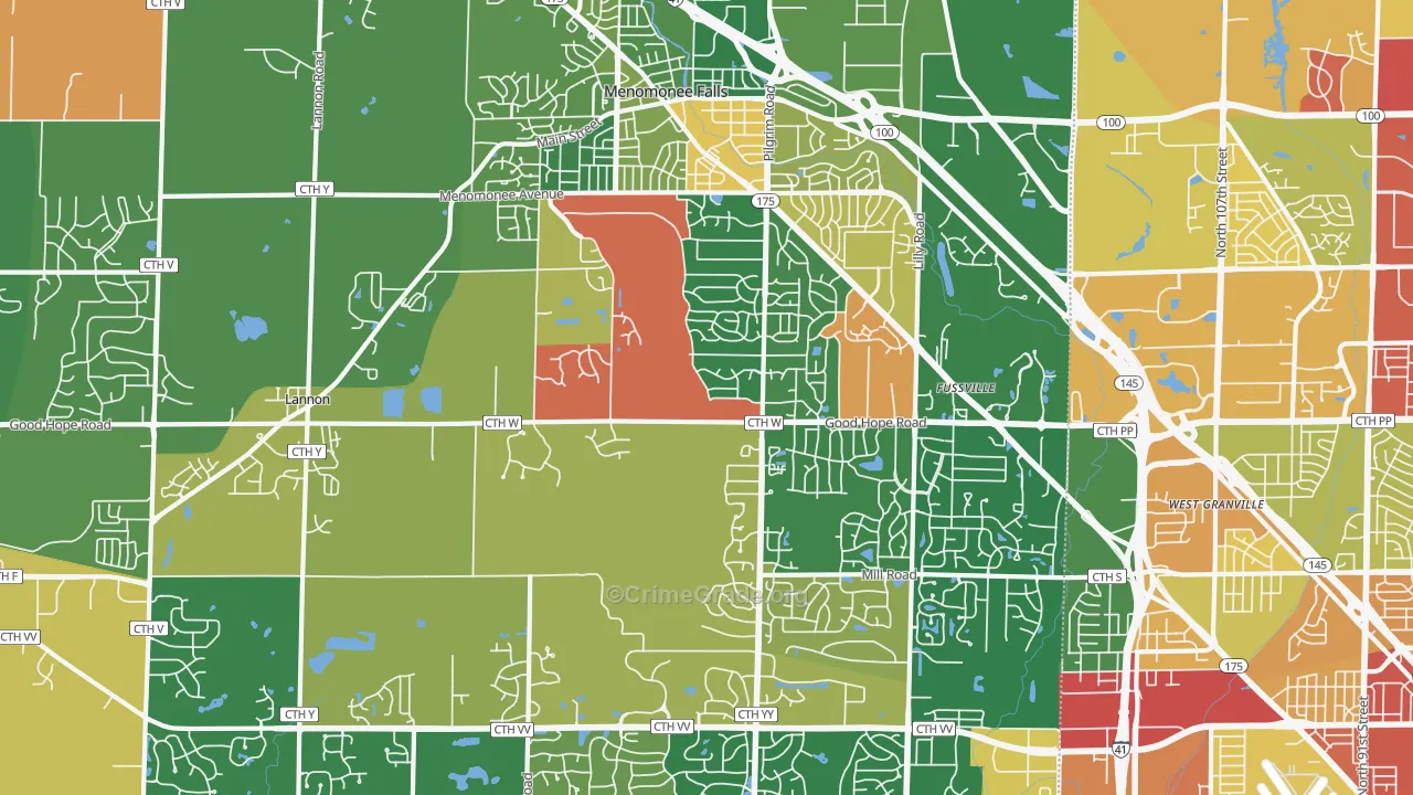 Menomonee Falls, WI Map of Robbery Rates