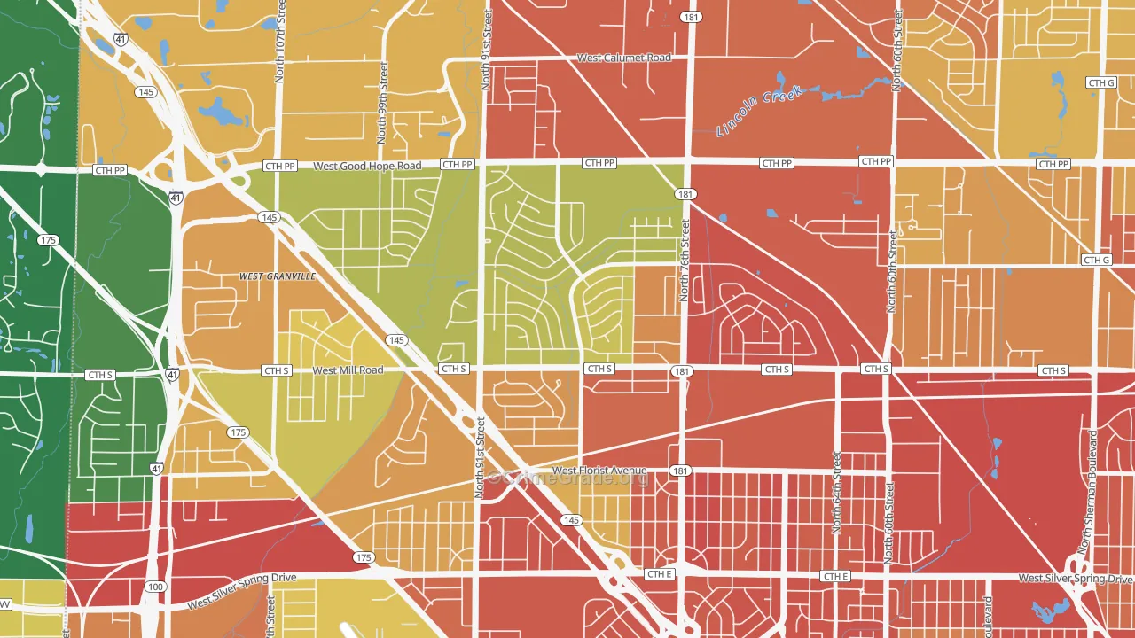 Menomonee River Hills, Milwaukee, WI Map of Robbery Rates