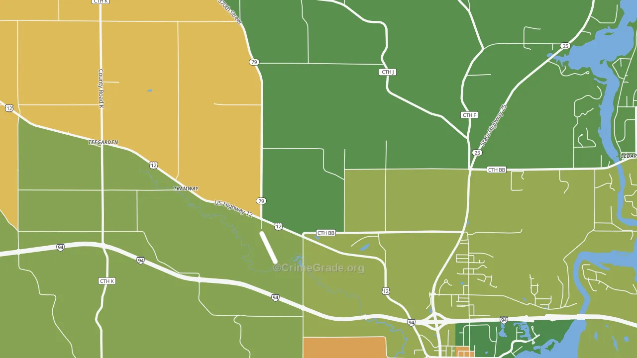Menomonie Junction, WI Map of Robbery Rates