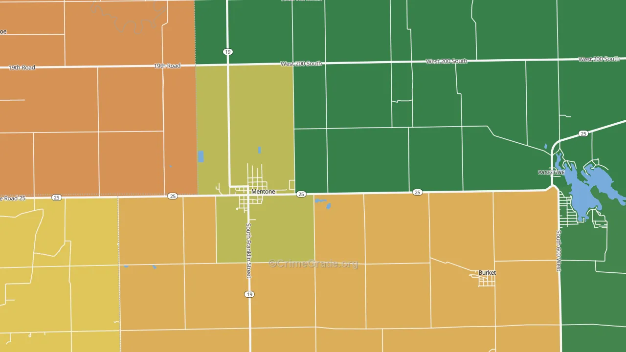 Mentone, IN Map of Robbery Rates