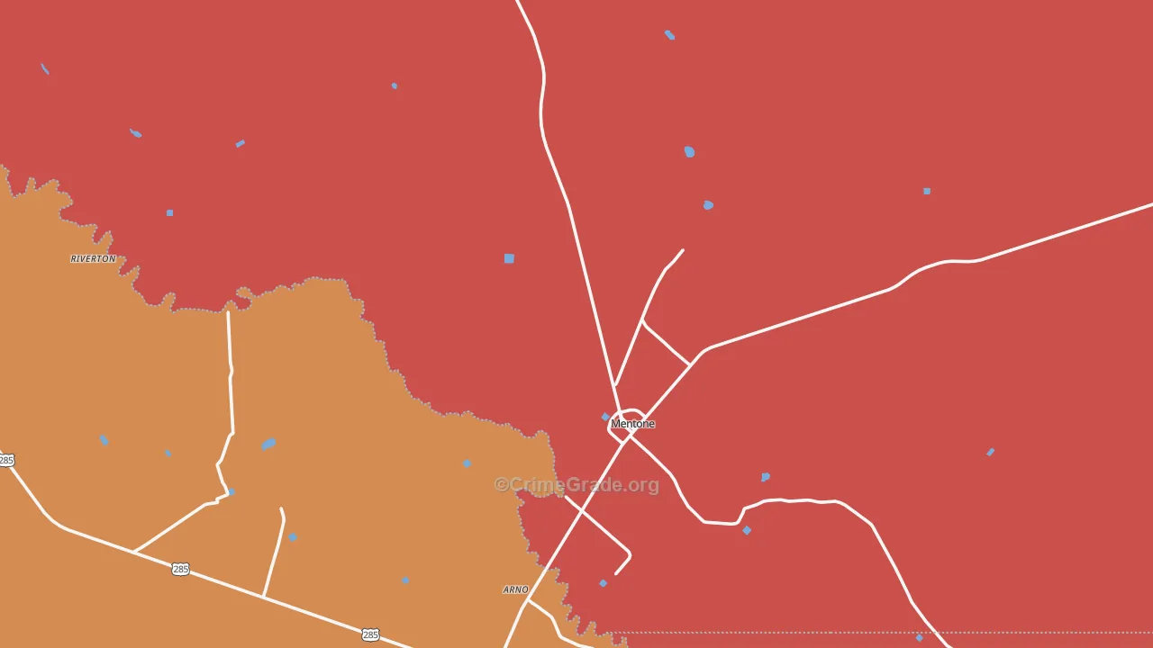 Mentone, TX Map of Robbery Rates