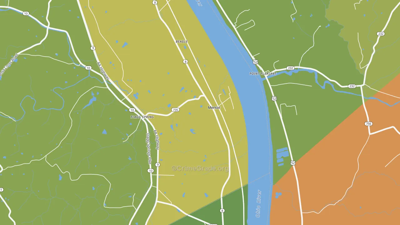 Mentor, KY Map of Robbery Rates
