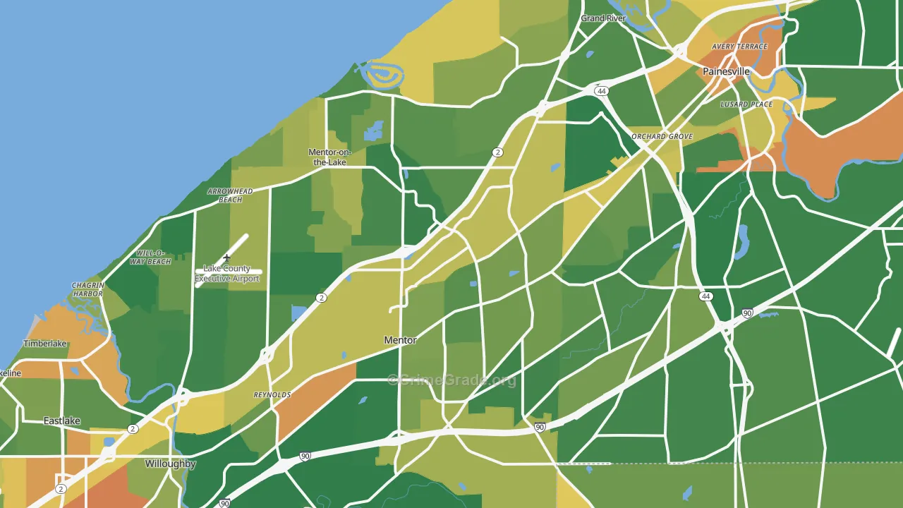 Mentor, OH Map of Robbery Rates