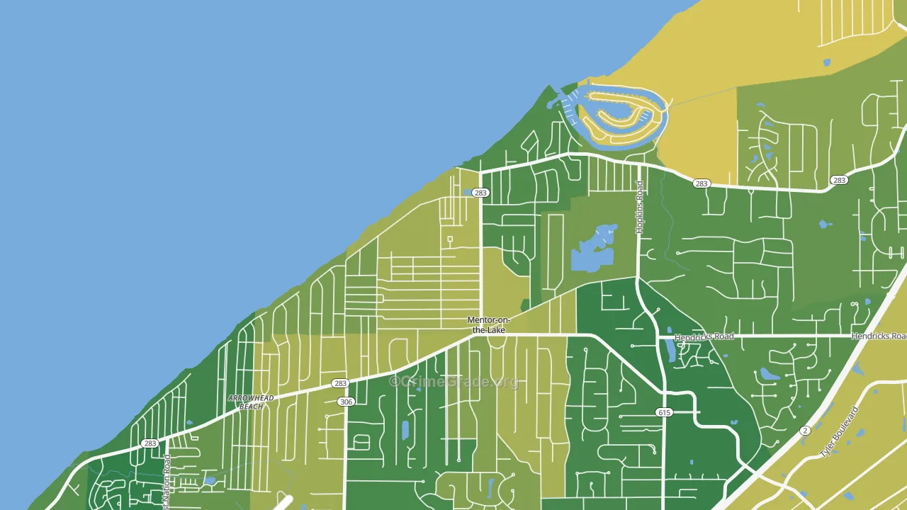 Mentor-on-the-Lake, OH Map of Robbery Rates