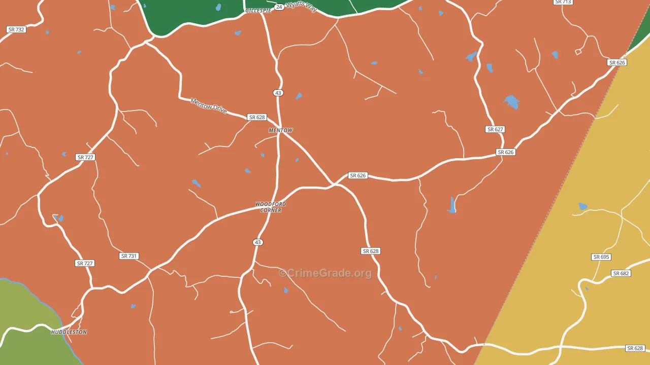 Mentow, VA Map of Robbery Rates