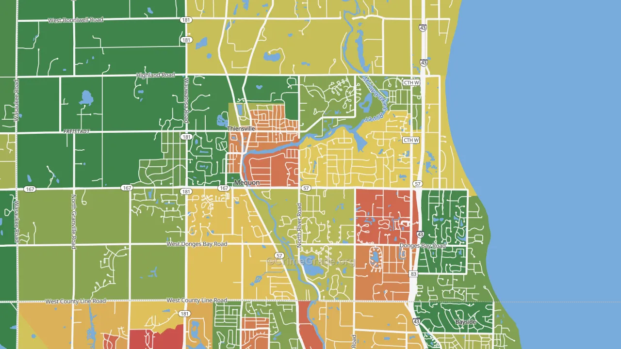 Mequon, WI Map of Robbery Rates