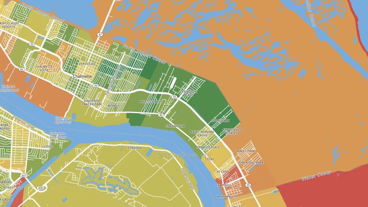 Meraux, LA Map of Robbery Rates
