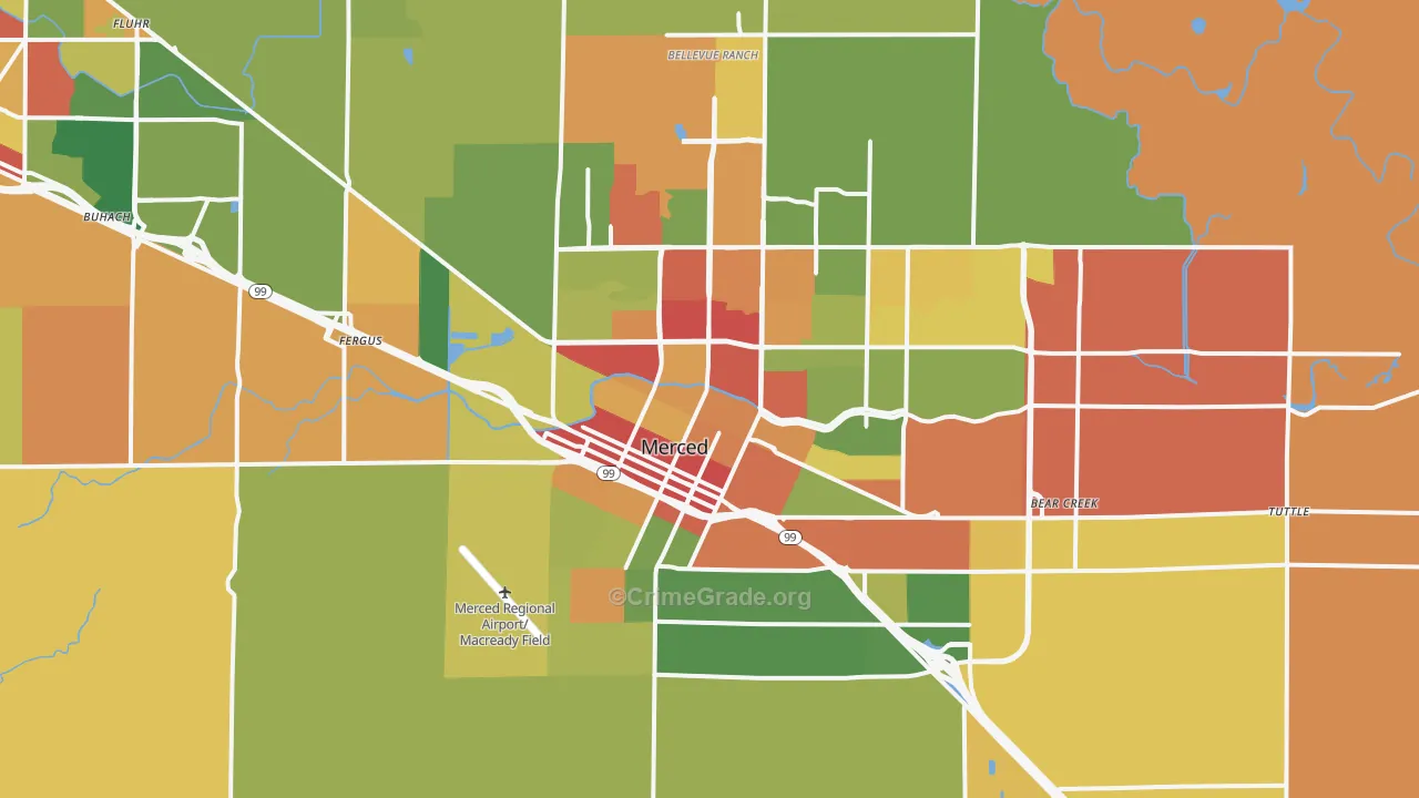 Merced, CA Map of Robbery Rates