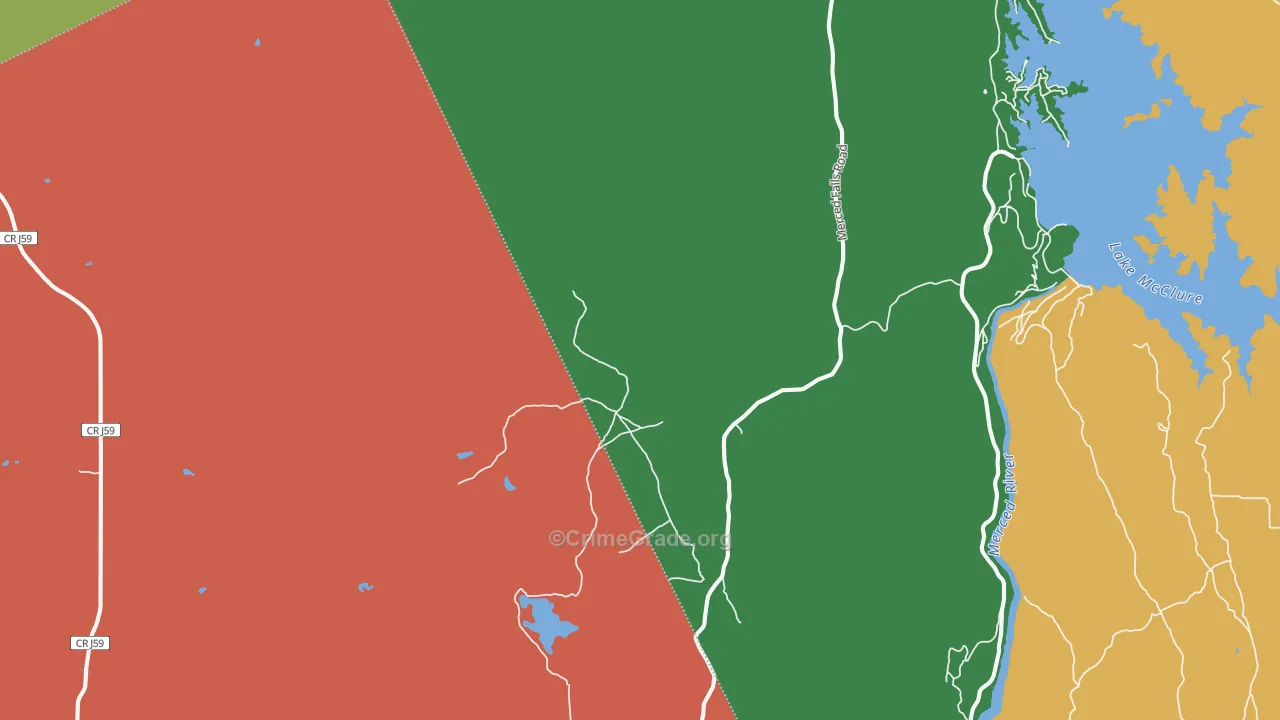 Merced Falls, CA Map of Robbery Rates