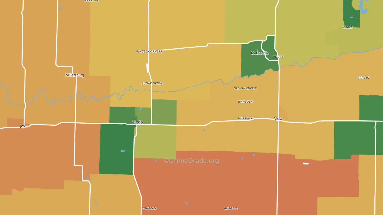Mercer County, IL Map of Robbery Rates