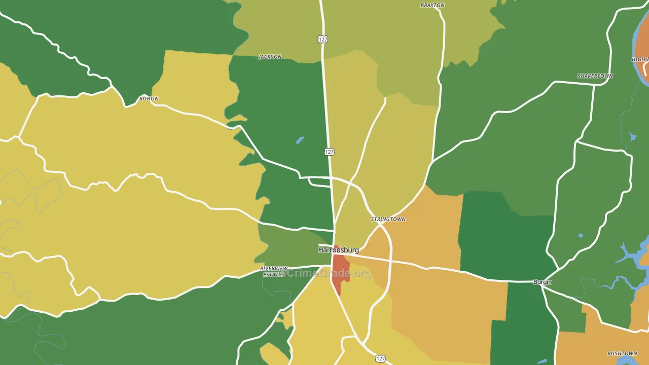 Mercer County, KY Map of Robbery Rates