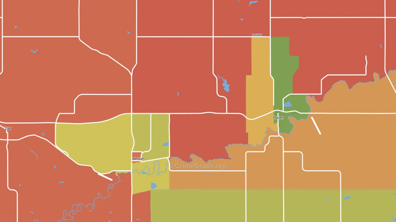 Mercer County, ND Map of Robbery Rates