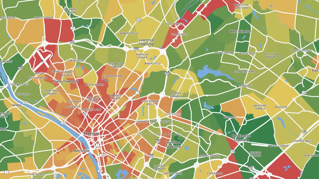 Mercer County, NJ Map of Robbery Rates