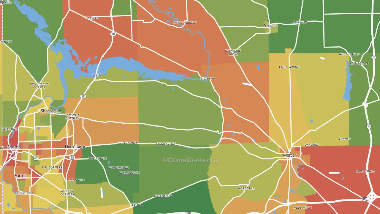 Mercer County, PA Map of Robbery Rates