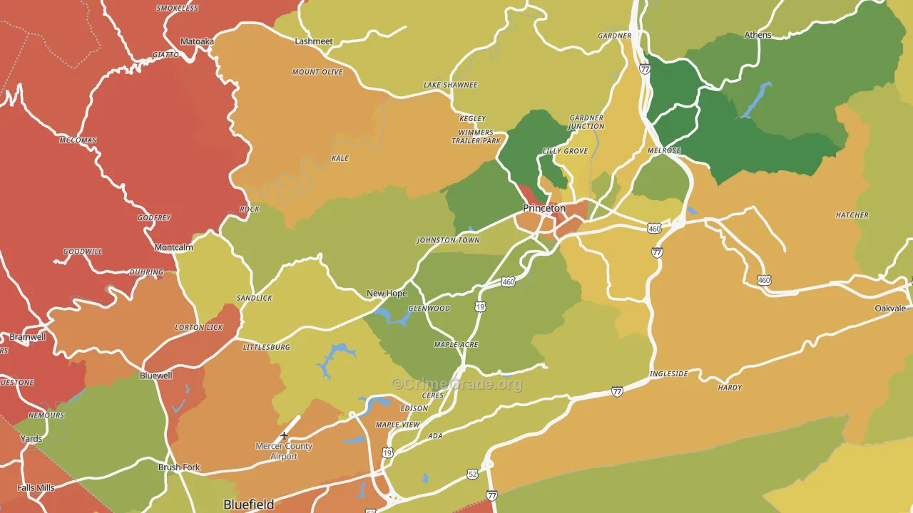 Mercer County, WV Map of Robbery Rates