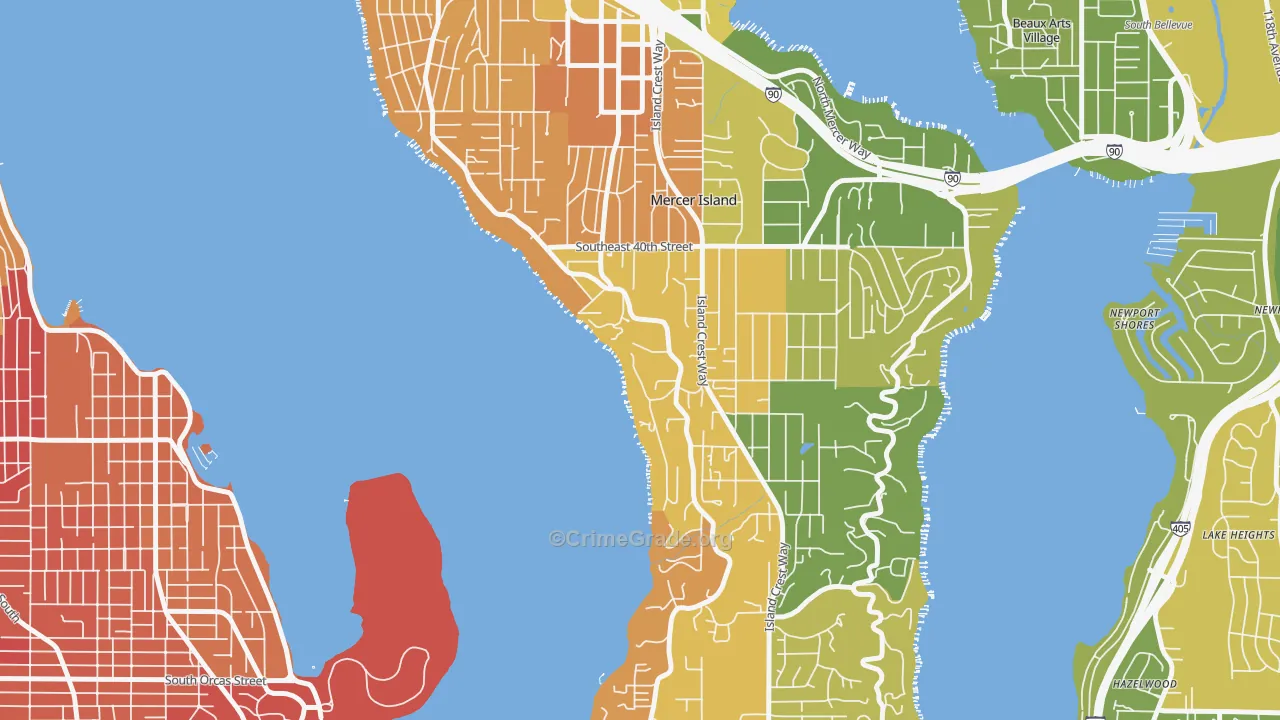 Mercer Heights, Mercer Island, WA Map of Robbery Rates