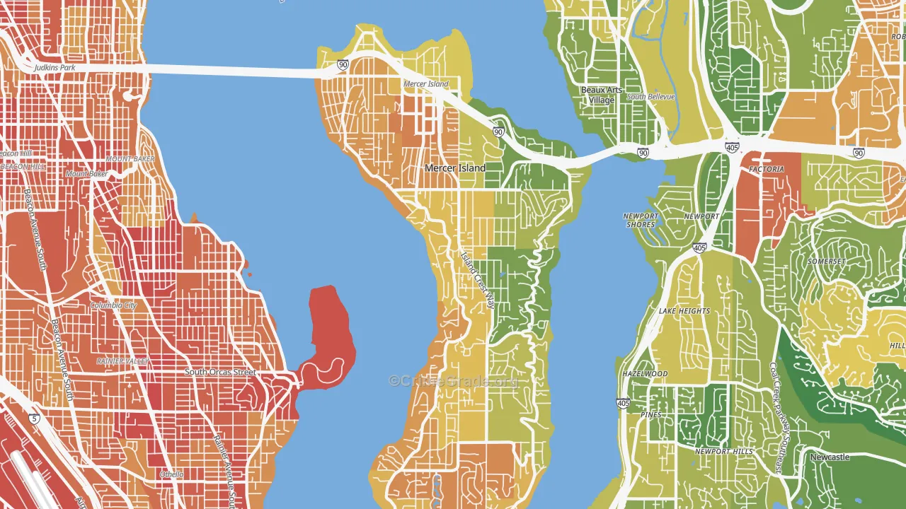 Mercer Island, WA Map of Robbery Rates