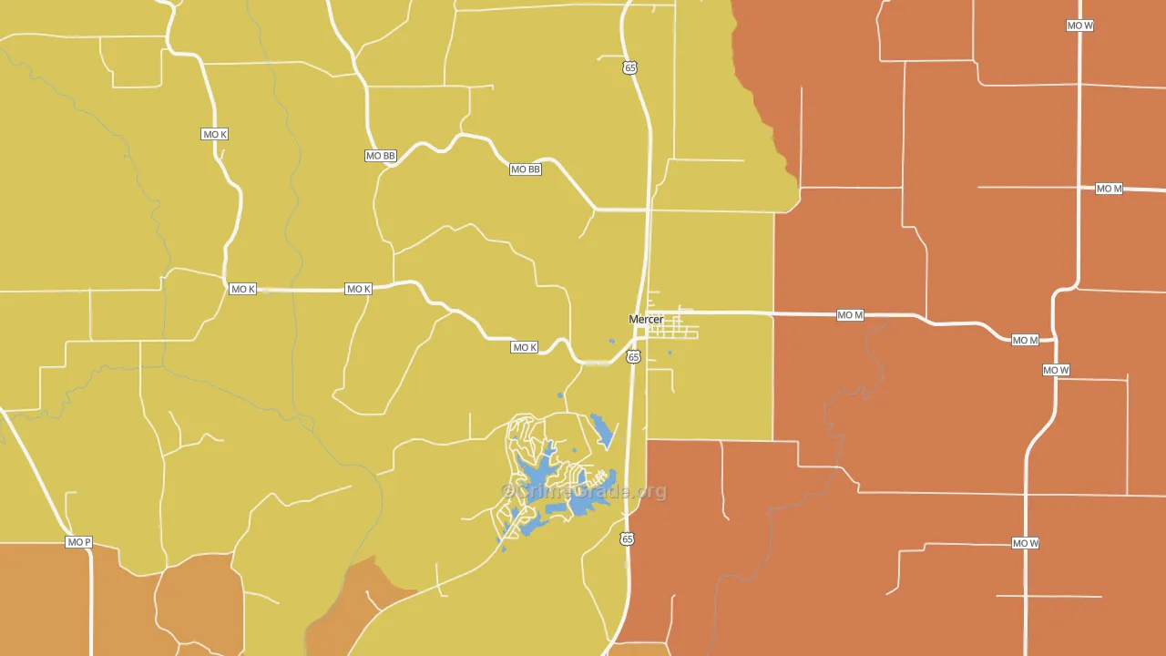 Mercer, MO Map of Robbery Rates