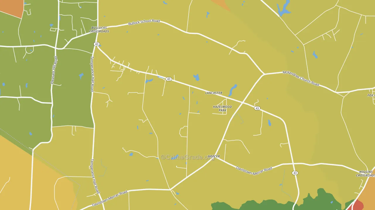 Mercer, NC Map of Robbery Rates