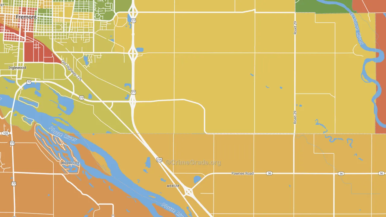 Mercer, NE Map of Robbery Rates