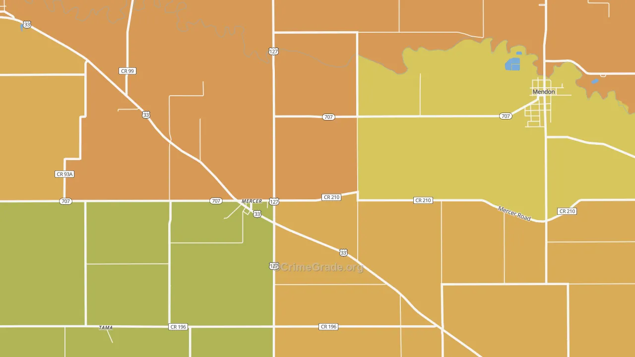 Mercer, OH Map of Robbery Rates