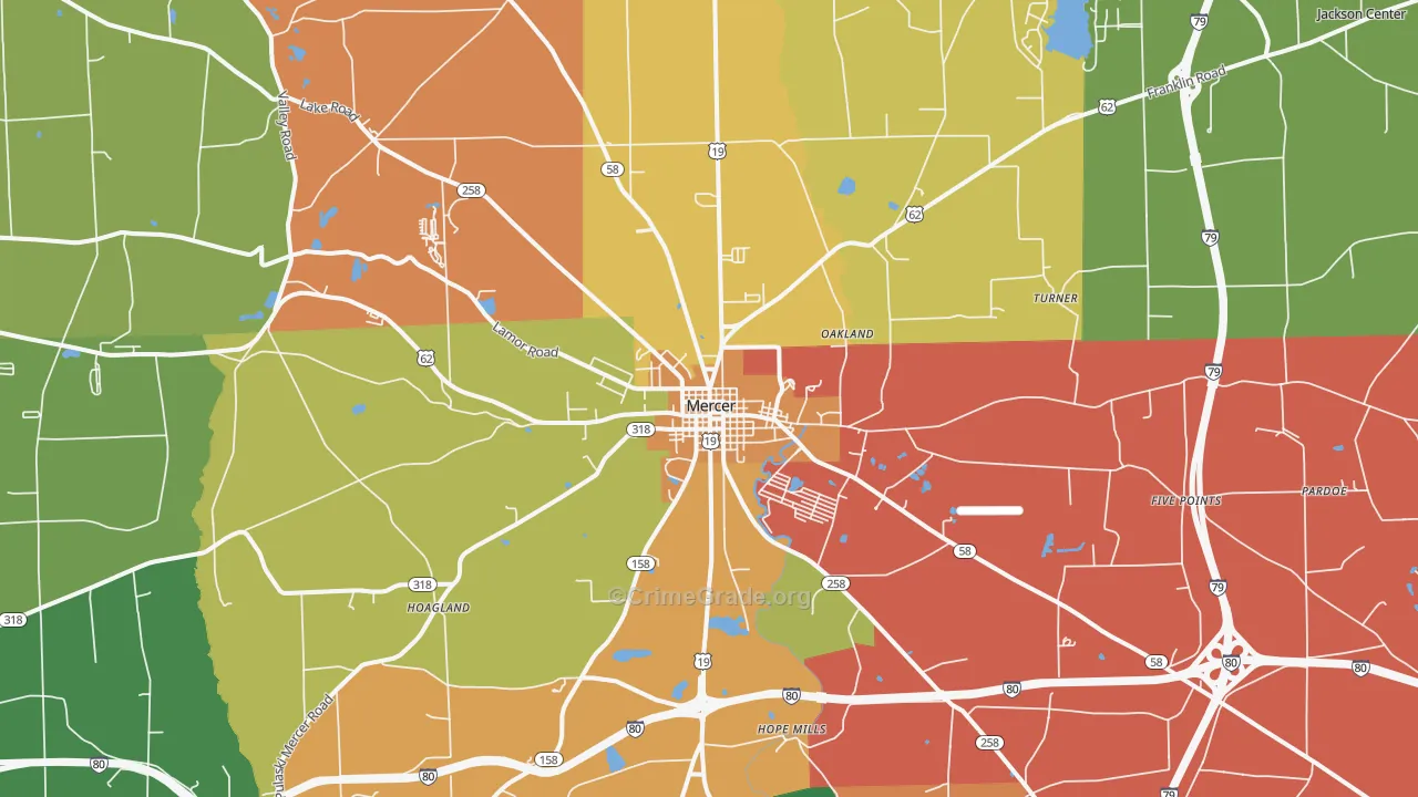 Mercer, PA Map of Robbery Rates