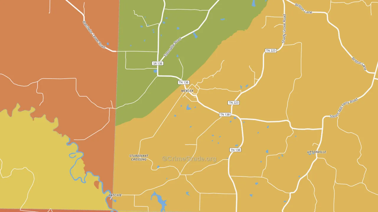 Mercer, TN Map of Robbery Rates