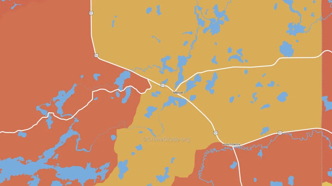 Mercer, WI Map of Robbery Rates