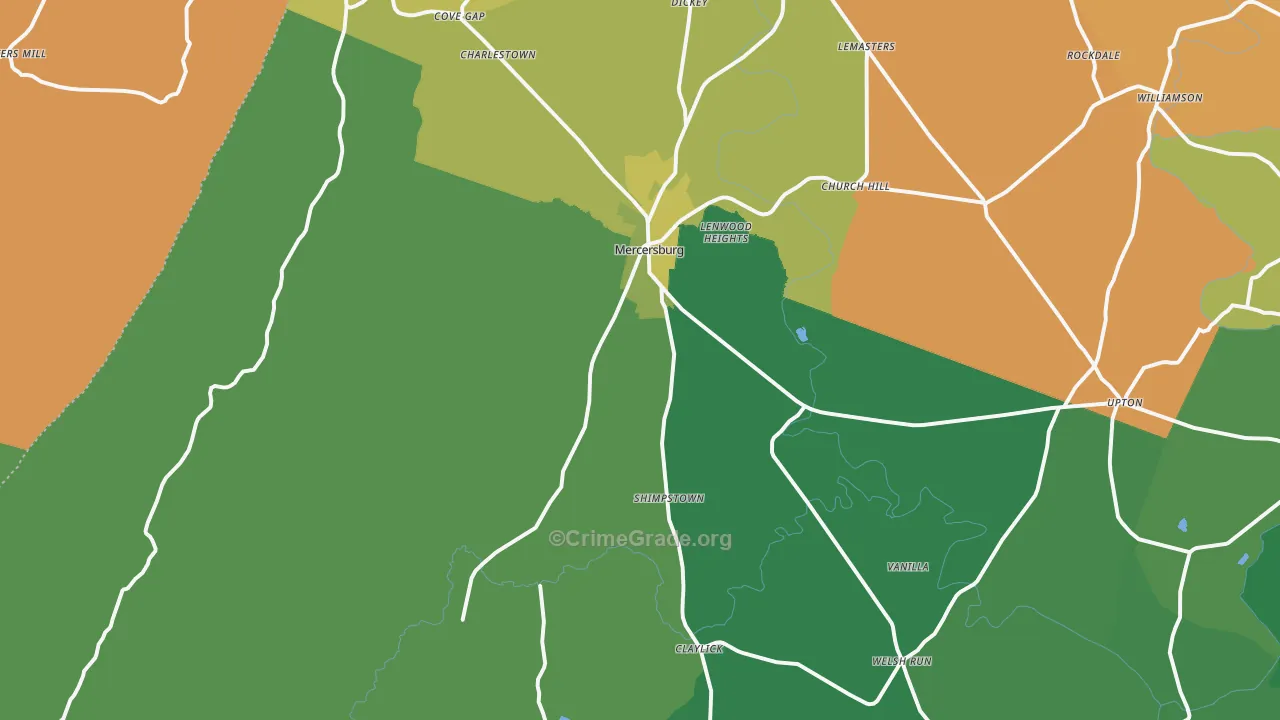 Mercersburg, PA Map of Robbery Rates