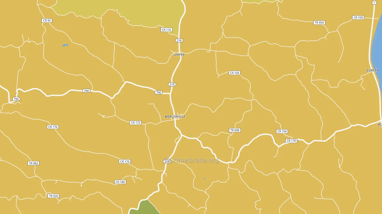 Mercerville, OH Map of Robbery Rates