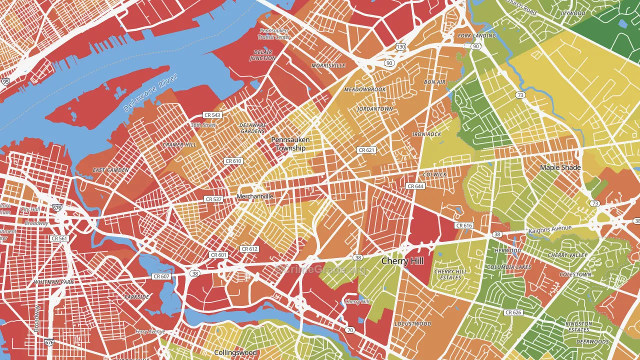Merchantville, NJ Map of Robbery Rates