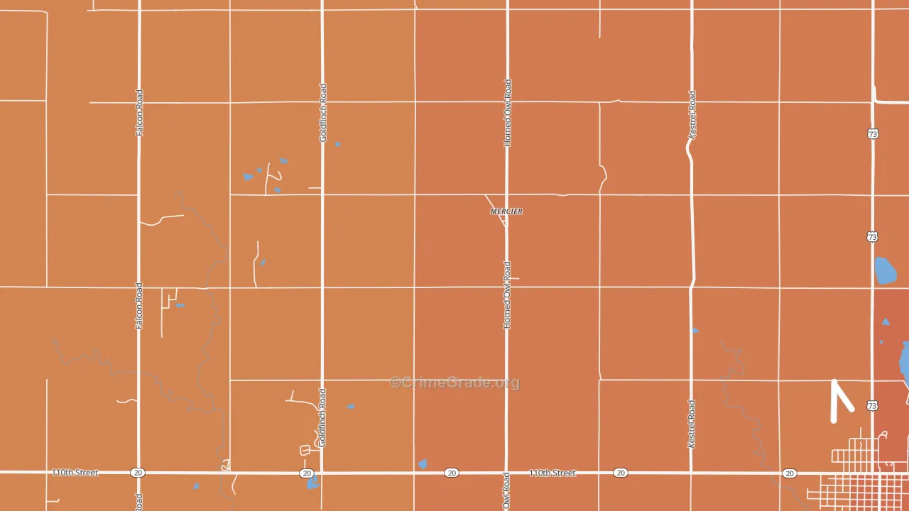 Mercier, KS Map of Robbery Rates