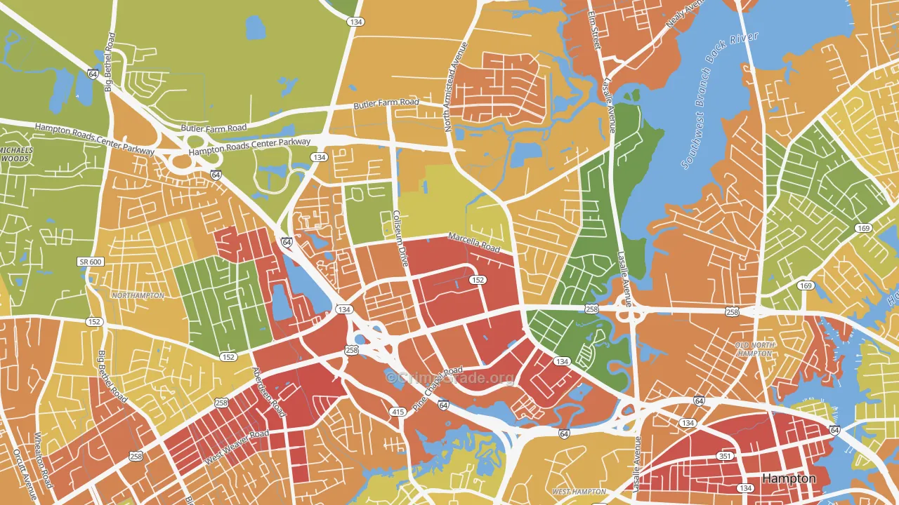 Mercury Central, Hampton, VA Map of Robbery Rates