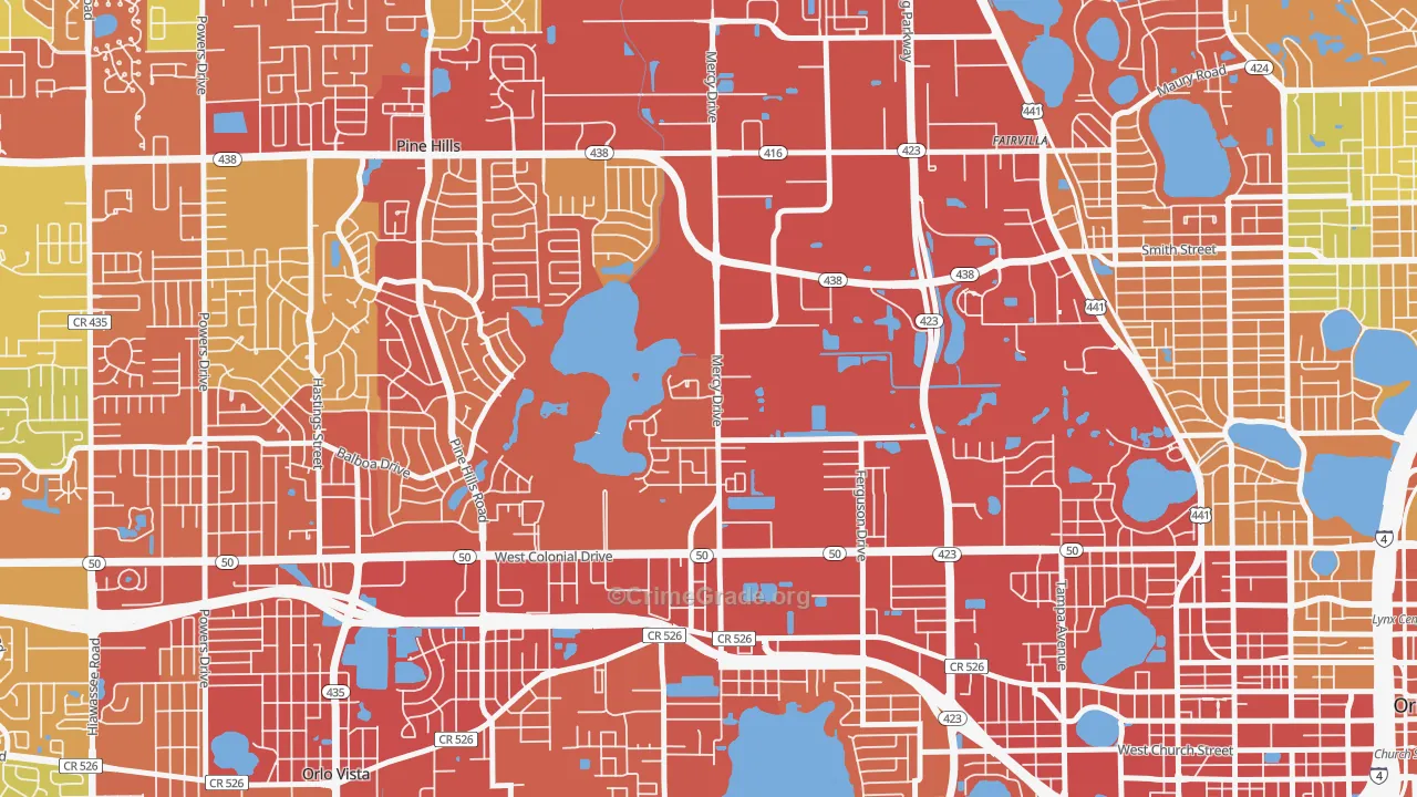 Mercy Drive, Orlando, FL Map of Robbery Rates