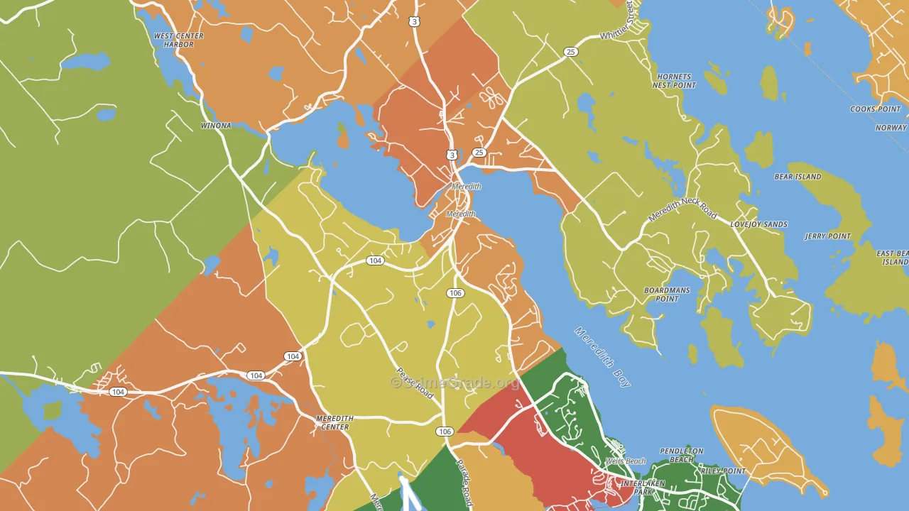 Meredith, NH Map of Robbery Rates